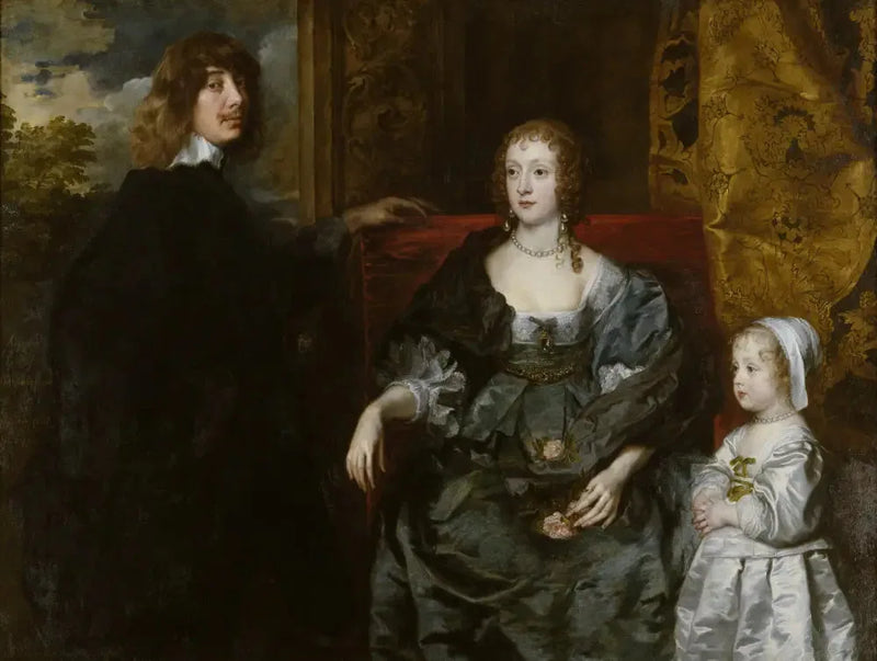 Algernon Percy, 10:e earl av Northumberland (1602-1668), hans första fru Lady Anne Cecil (död 1637) och deras dotter Lady Catherine Percy (1630-1638) - Antoine van Dyck