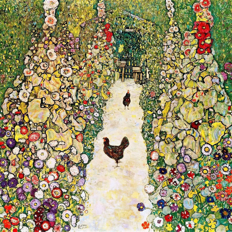 Trädgårdsgång med höns - Gustav Klimt