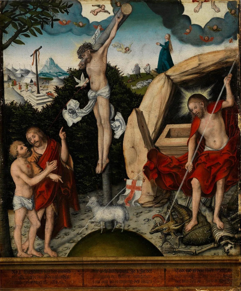 Allégorie de la Loi et de la Miséricorde : la Crucifixion de Jésus - Lucas Cranach den äldre