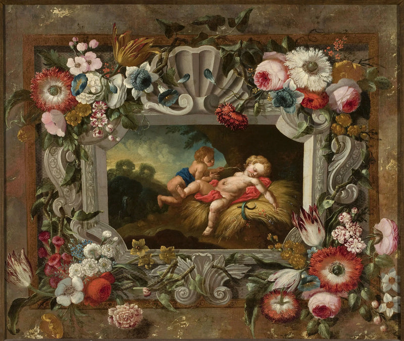 Sommarens allegori i en blomstercirkel - François Boucher