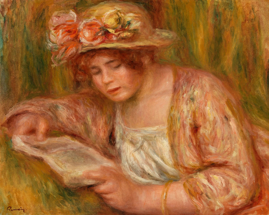 Andrée i hatt, läsande (Andrée in a Hat, Reading) - Pierre-Auguste Renoir