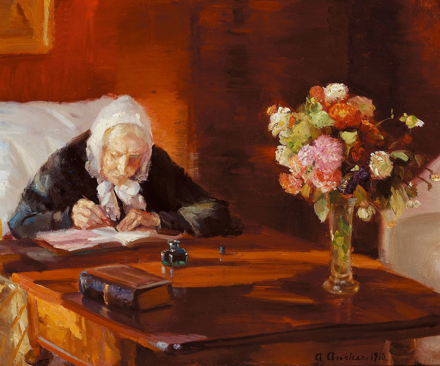Ane Hedvig Brøndum vid sitt bord - Anna Ancher