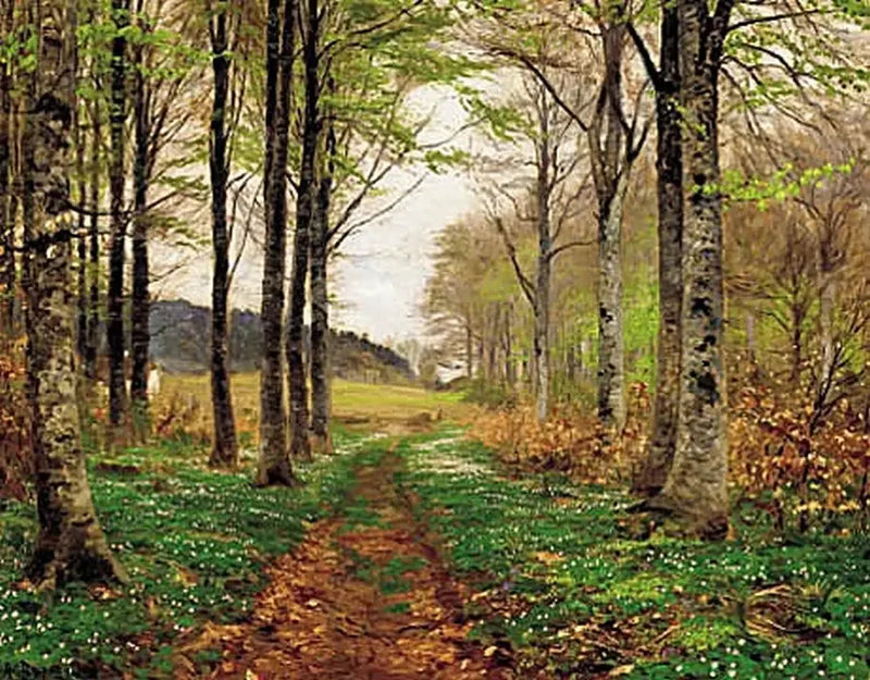 Anemoner i en skog på våren. - H. A. Brendekilde