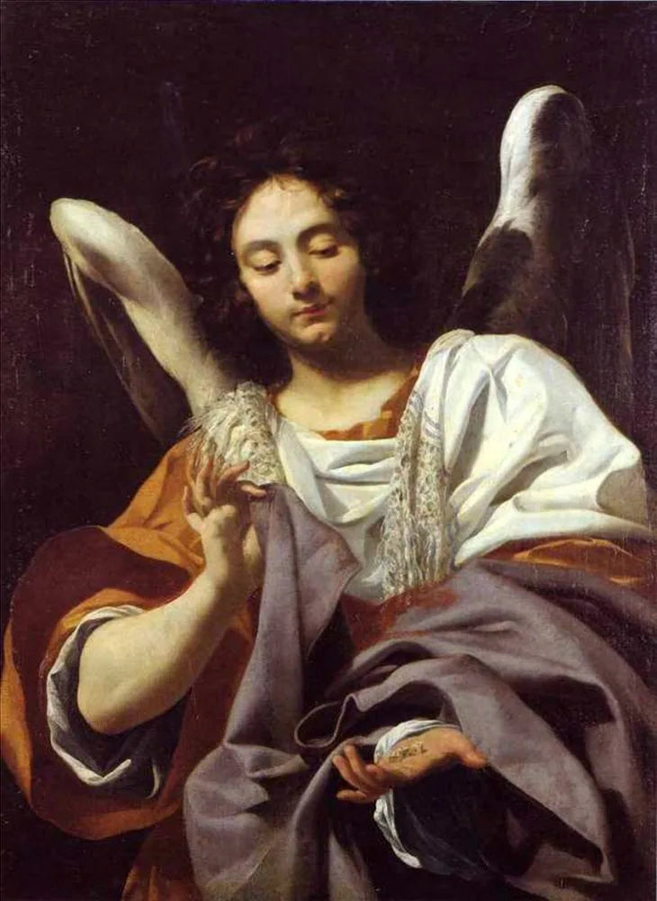 Ange bärande på tärningar och tunika - Simon Vouet
