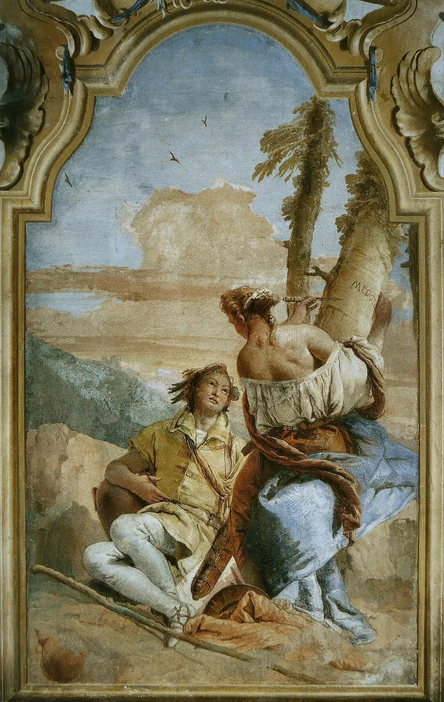 Angelica graverar namnet Medoro på ett träd - Giovanni Battista Tiepolo