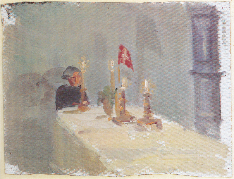 Födelsedag. En kvinna vid änden av ett bord med ljus och en flagga. - Anna Ancher