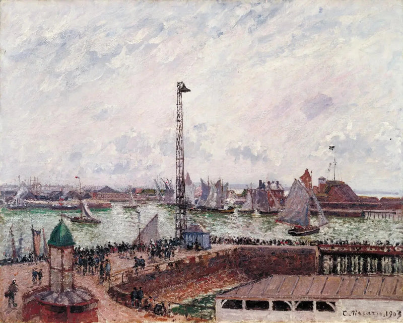 Piloternas båt, Le Havre, morgon, grått väder, dimmigt - Camille Pissarro