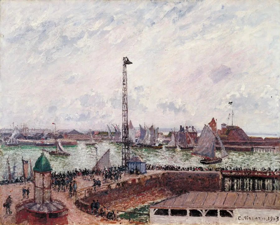 Piloternas båt, Le Havre, morgon, grått väder, dimmigt - Camille Pissarro