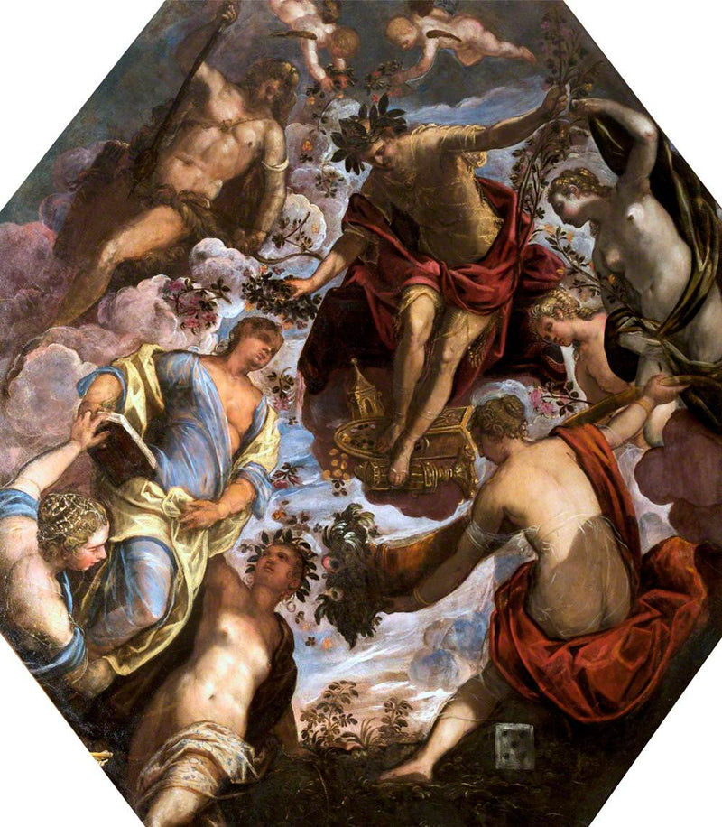 Apollon som krönar en poet, i närvaro av Hercules och fyra andra kvinnor. - Jacopo Tintoretto