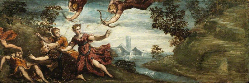 Apollon och Diane som dödar Niobés barn - Jacopo Tintoretto