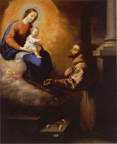 Uppenbarelsen av Jungfru Maria och Jesusbarnet för Sankt Franciskus i Portioncule - Francisco de Zurbarán