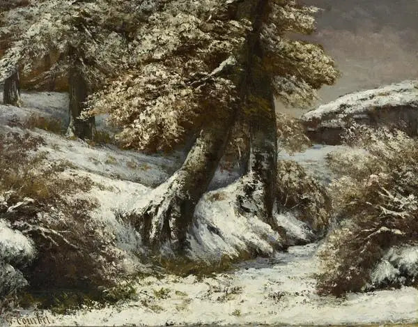 Träd i snön - Gustave Courbet