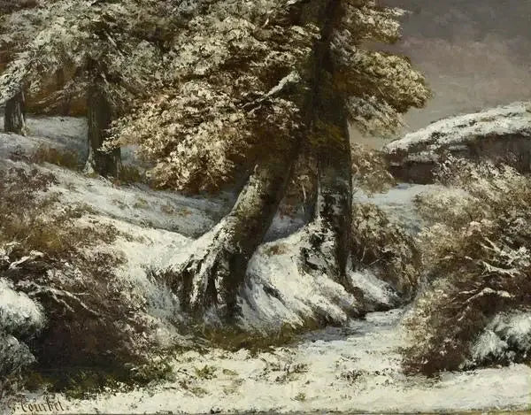 Träd i snön - Gustave Courbet