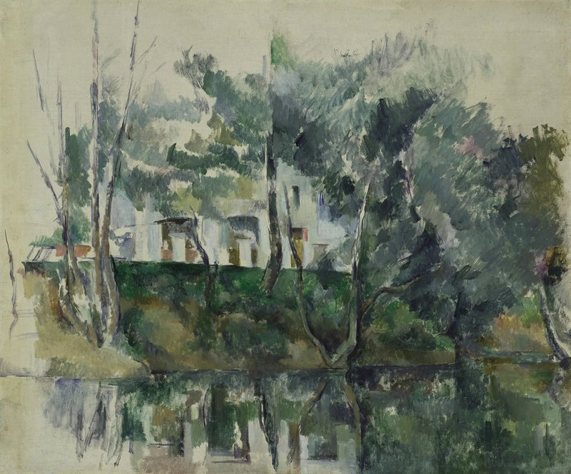 Träd och hus vid vattnet - Paul Cézanne
