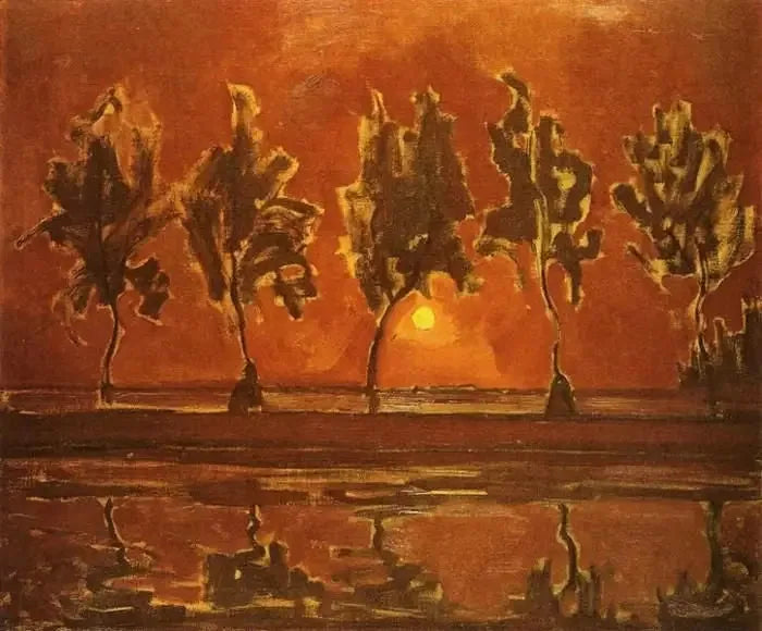 Träd nära Gein vid månskenets uppgång - Piet Mondrian
