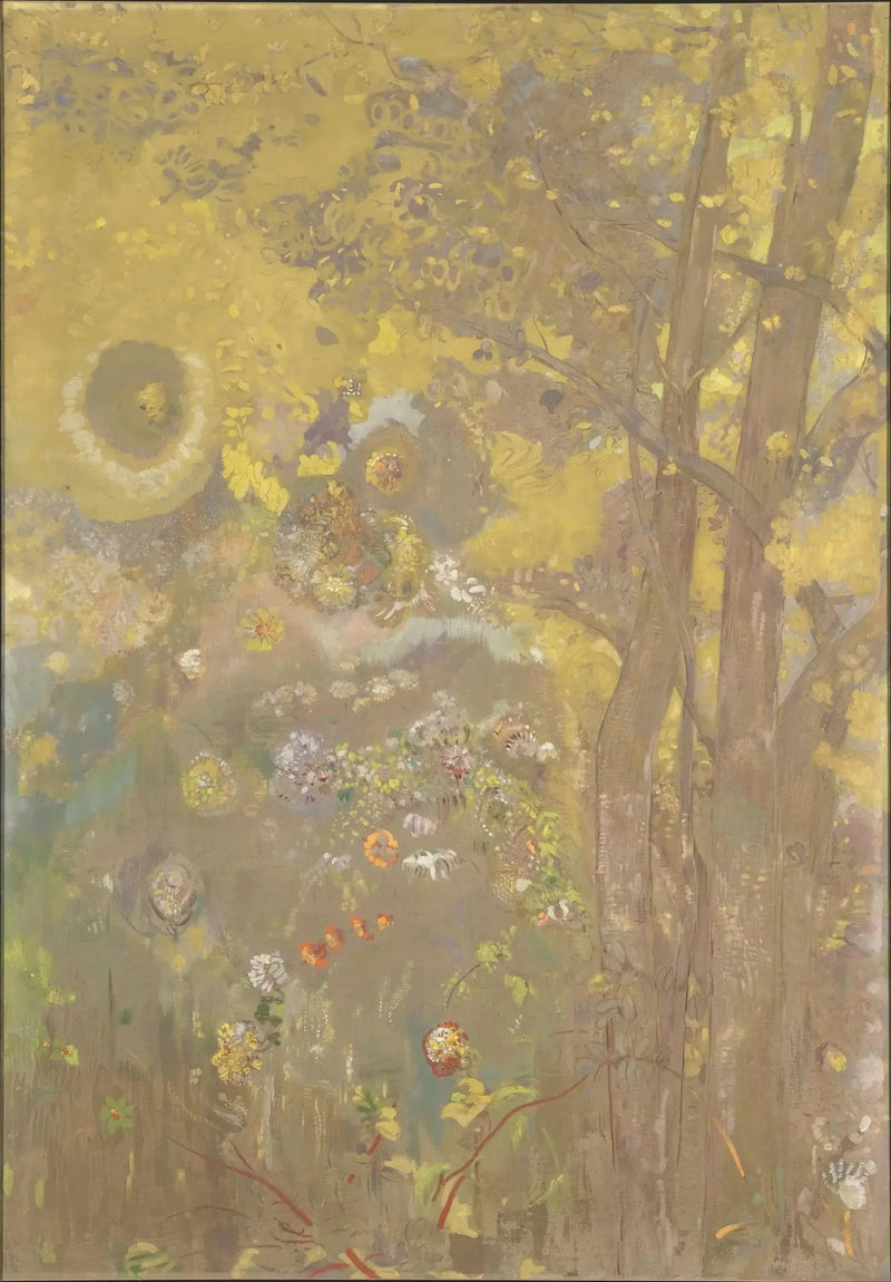 Träd på gul bakgrund - Odilon Redon