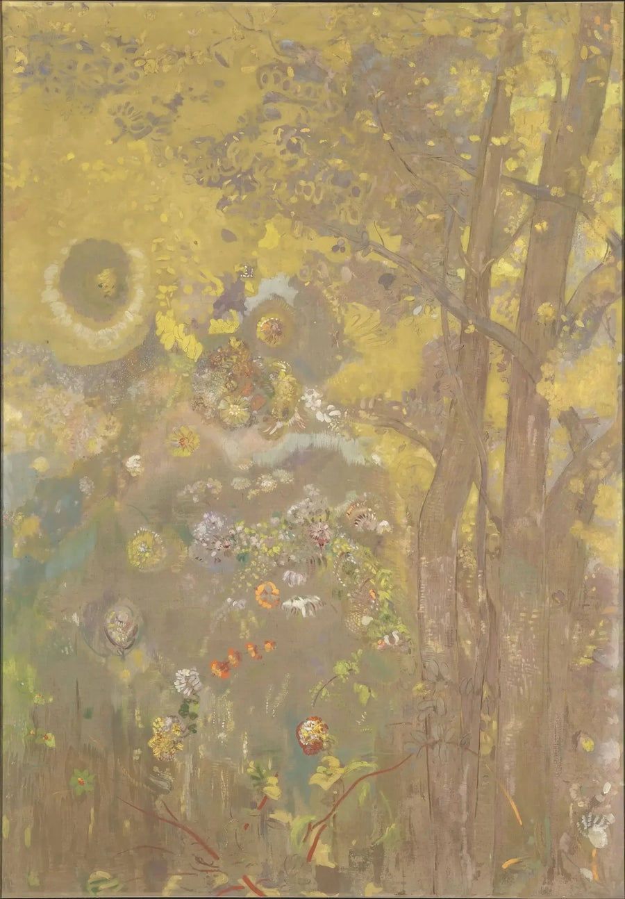 Träd på gul bakgrund - Odilon Redon