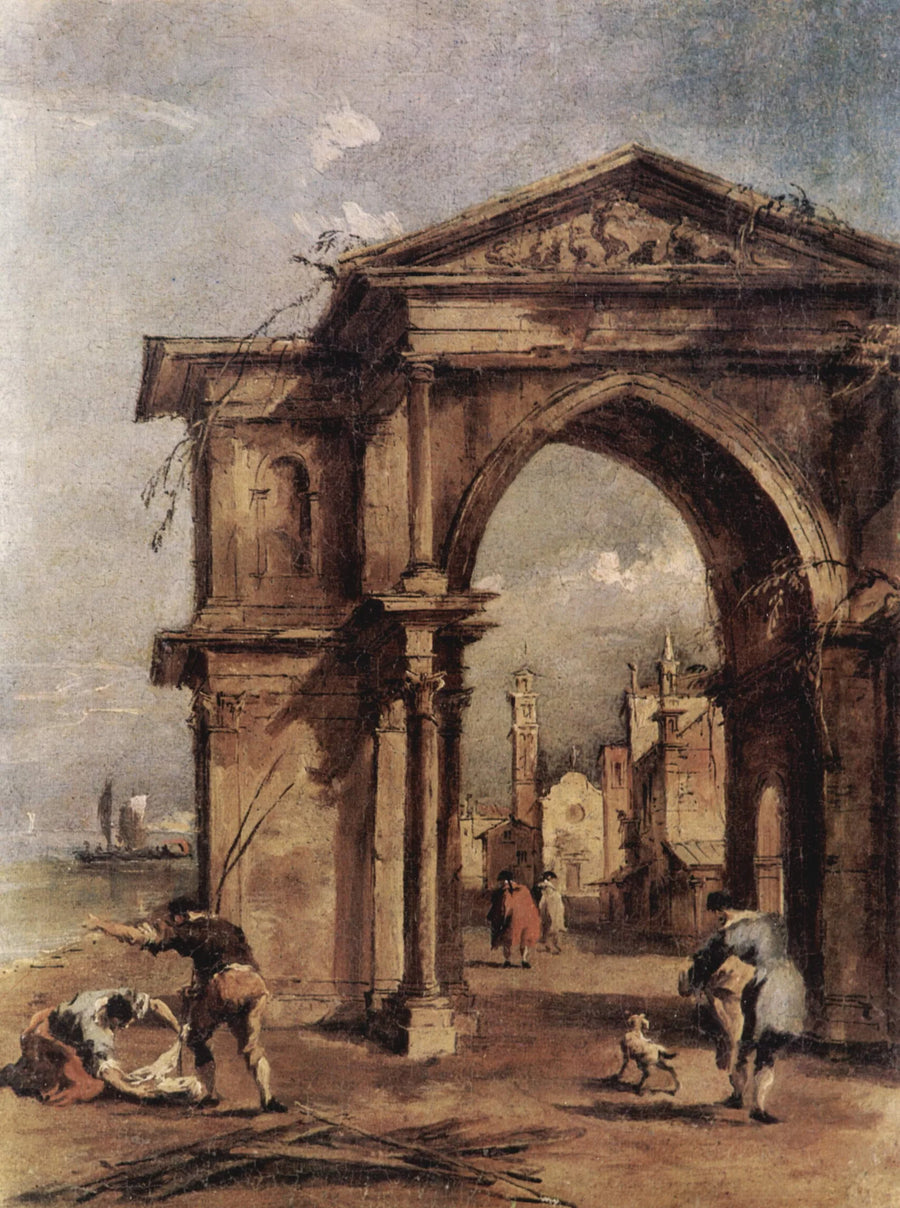 Fantastisk arkitektur med mänskliga figurer - Francesco Guardi