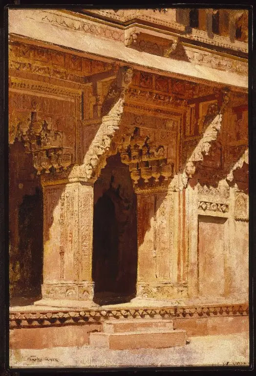 Rödskifferbågar, konstfullt utarbetade, Fort Agra, Indien - Edwin Lord Weeks
