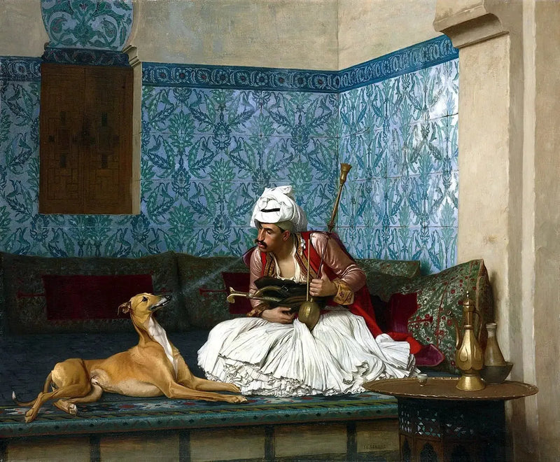 Arnaut blåser rök på sin hunds näsa - Jean-Léon Gérôme