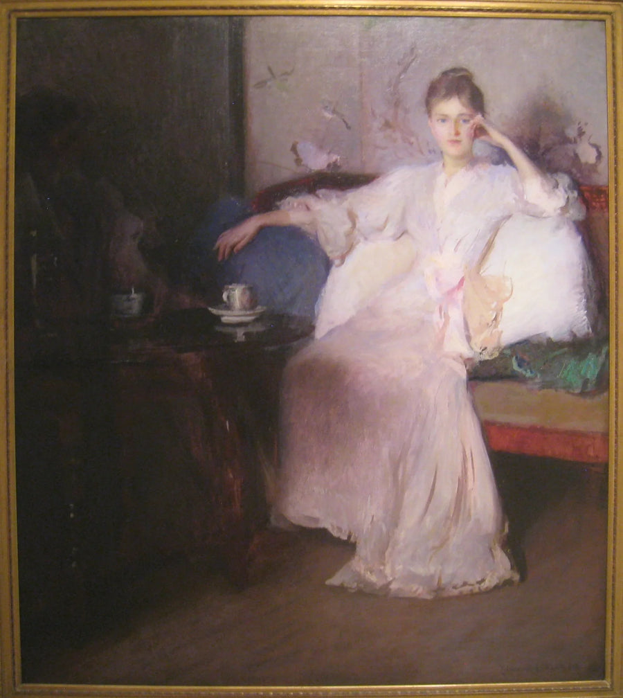 Arrangement i rosa och grått (eftermiddagste) - Edmund Charles Tarbell