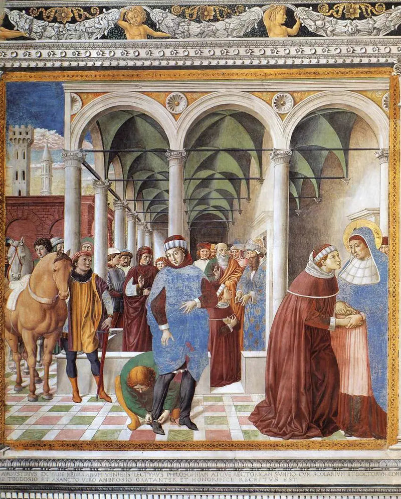 Ankomsten av helige Augustinus till Milano (scen 8, vägg norr) - Benozzo Gozzoli