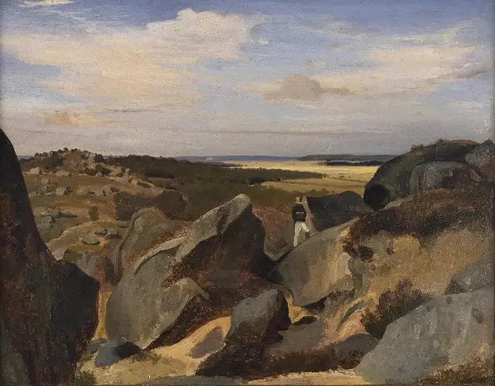 Konstnär som passerar genom ett kaos av klippor i Fontainebleau - Jean-Baptiste Camille Corot