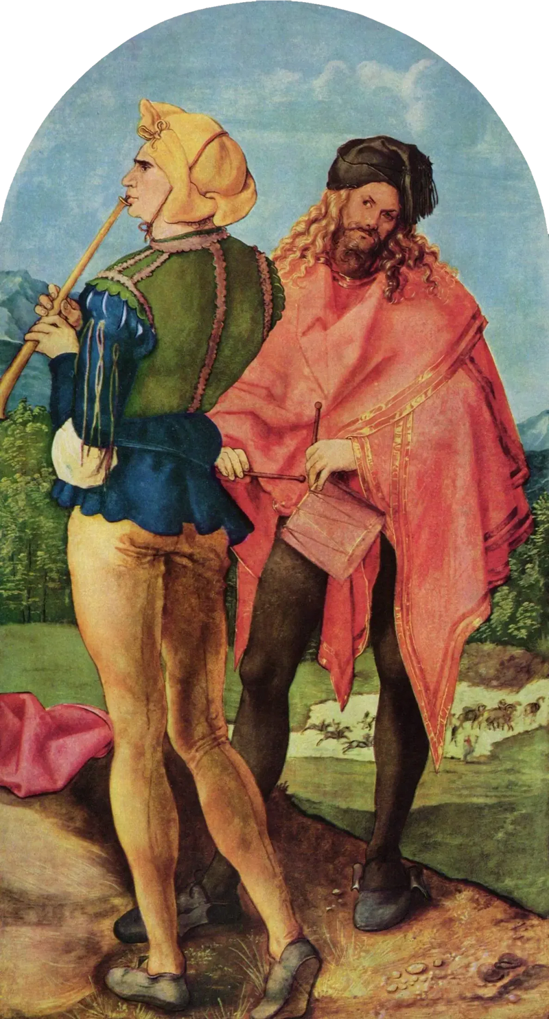 Jabach-altaret: säckpipe- och trumspelare - Albrecht Dürer