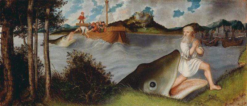 Autel de la Madeleine : Jonas och valen [prédelle] - Lucas Cranach den äldre