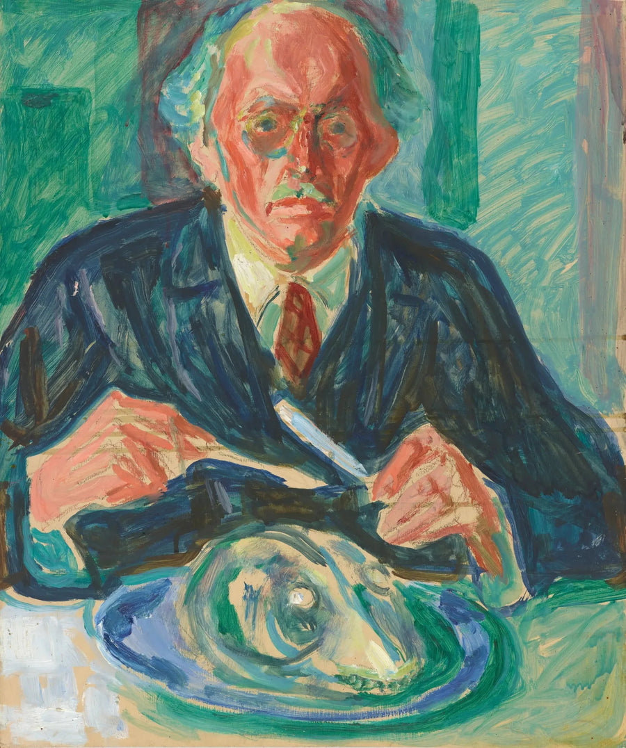 Självporträtt med hundhuvud på en tallrik - Edvard Munch