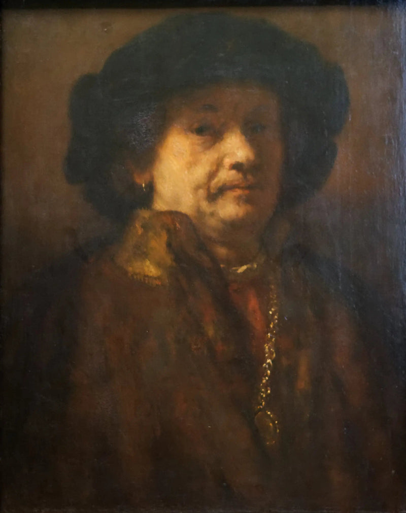 Självporträtt med svart basker och guldkedja - Rembrandt