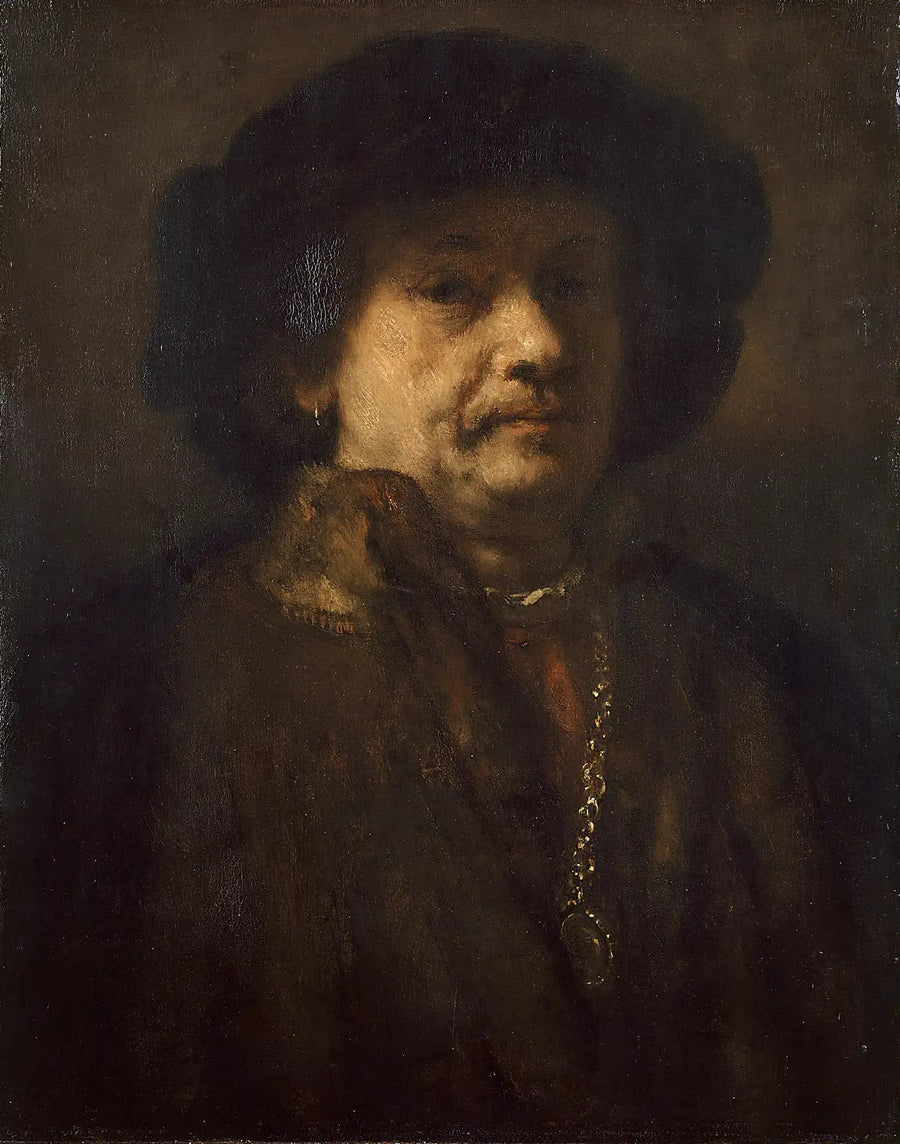 Självporträtt med svart basker och guldkedja - Rembrandt