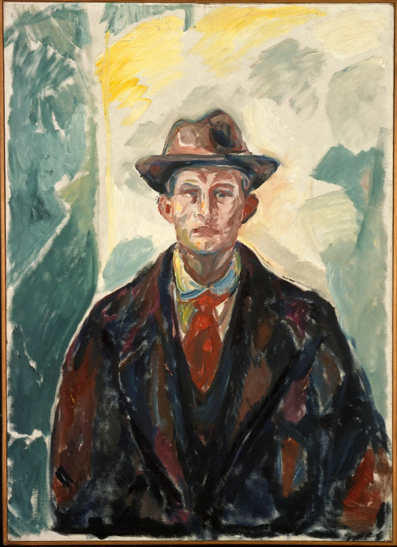 Självporträtt med hatt och röd slips - Edvard Munch