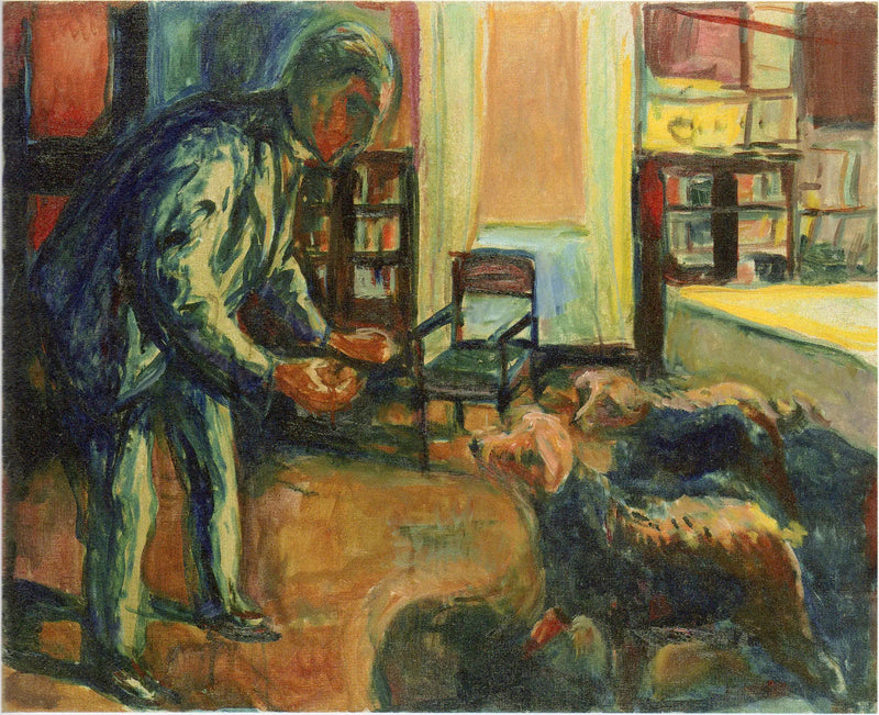 Självporträtt med hundar - Edvard Munch