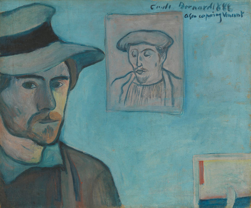 Självporträtt med Gauguins porträtt - Émile Bernard