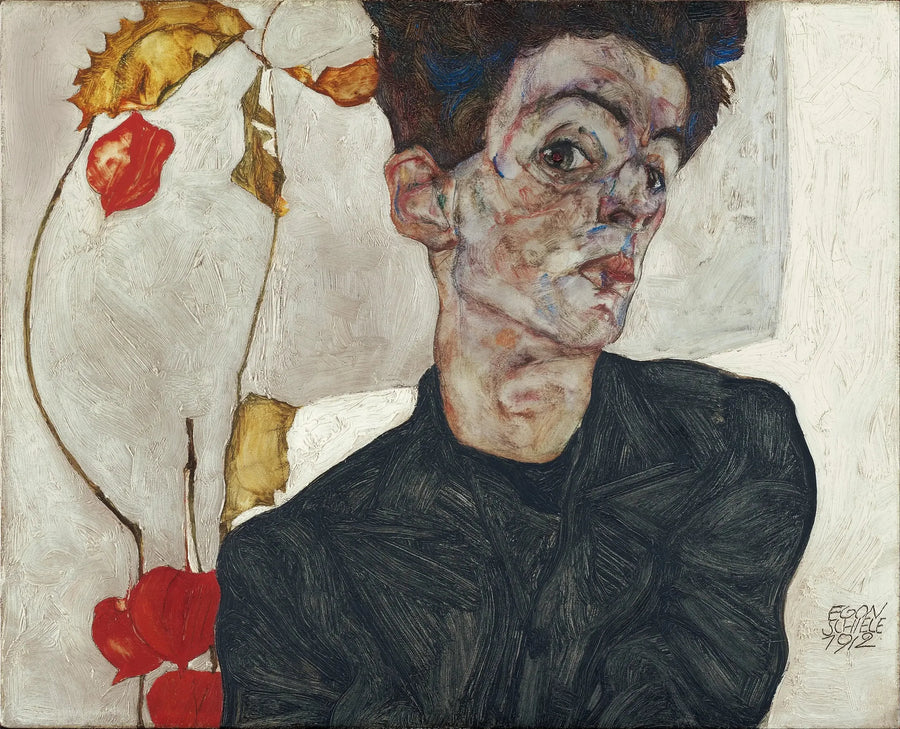 Självporträtt med Physalis - Egon Schiele