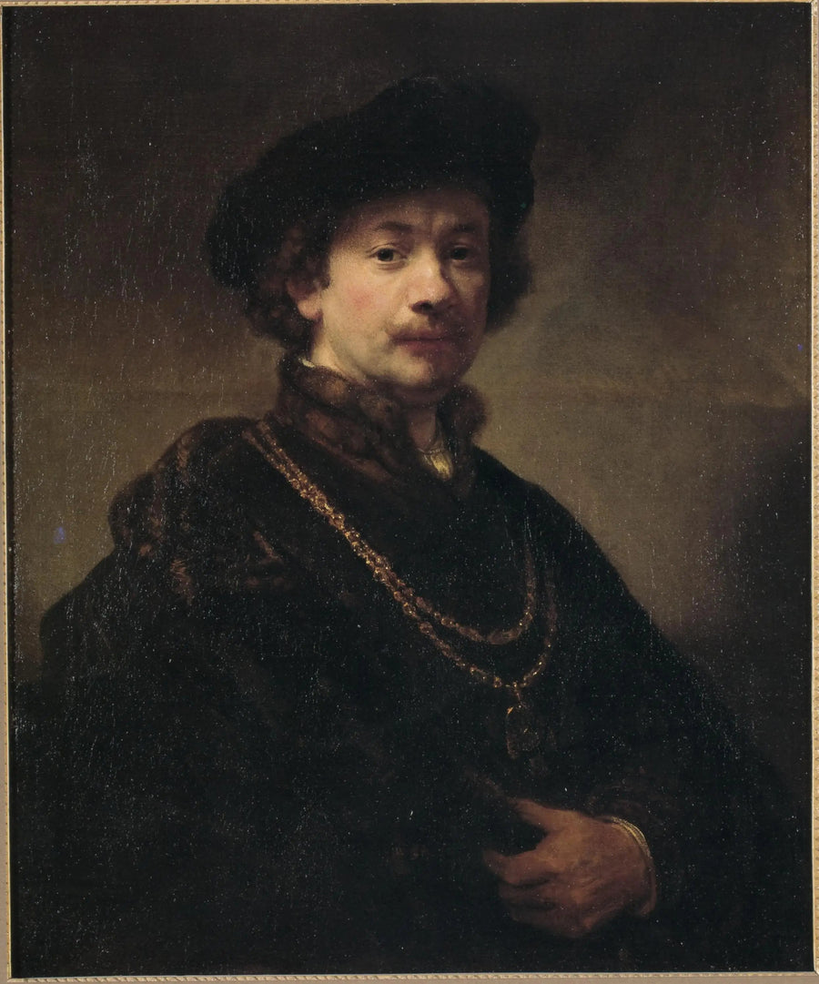 Självporträtt med en basker, ett guldhalsband och en medalj - Rembrandt