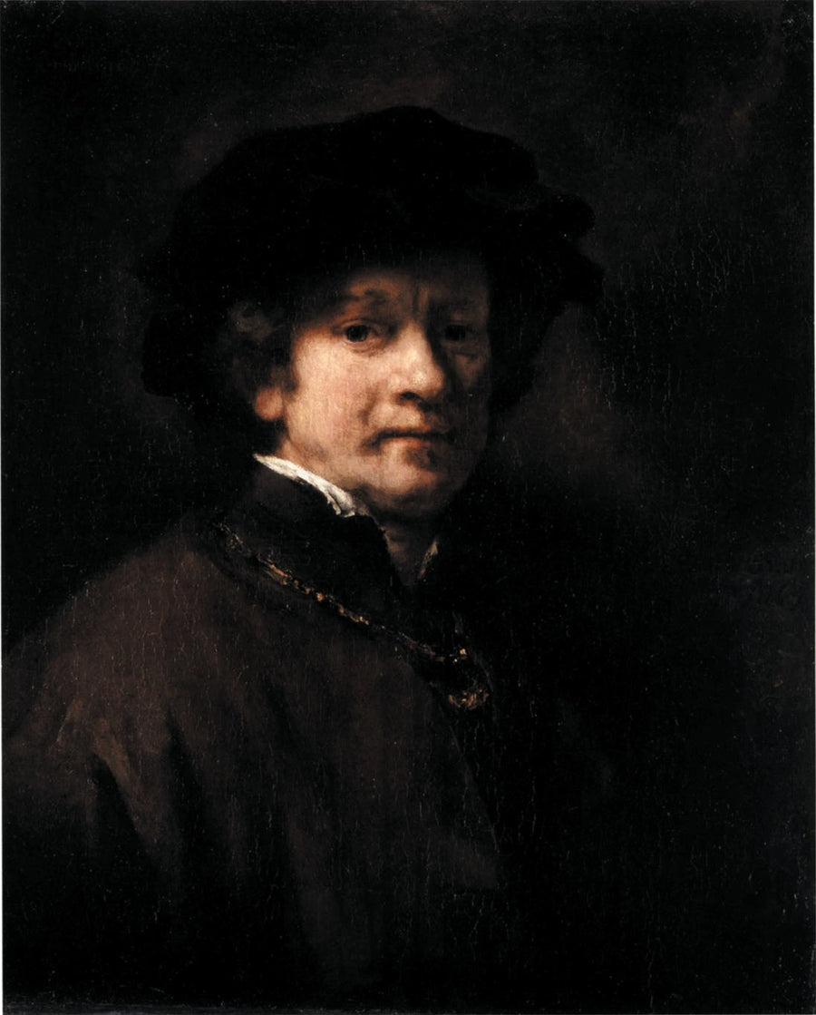 Självporträtt med svart basker och guldkedja - Rembrandt