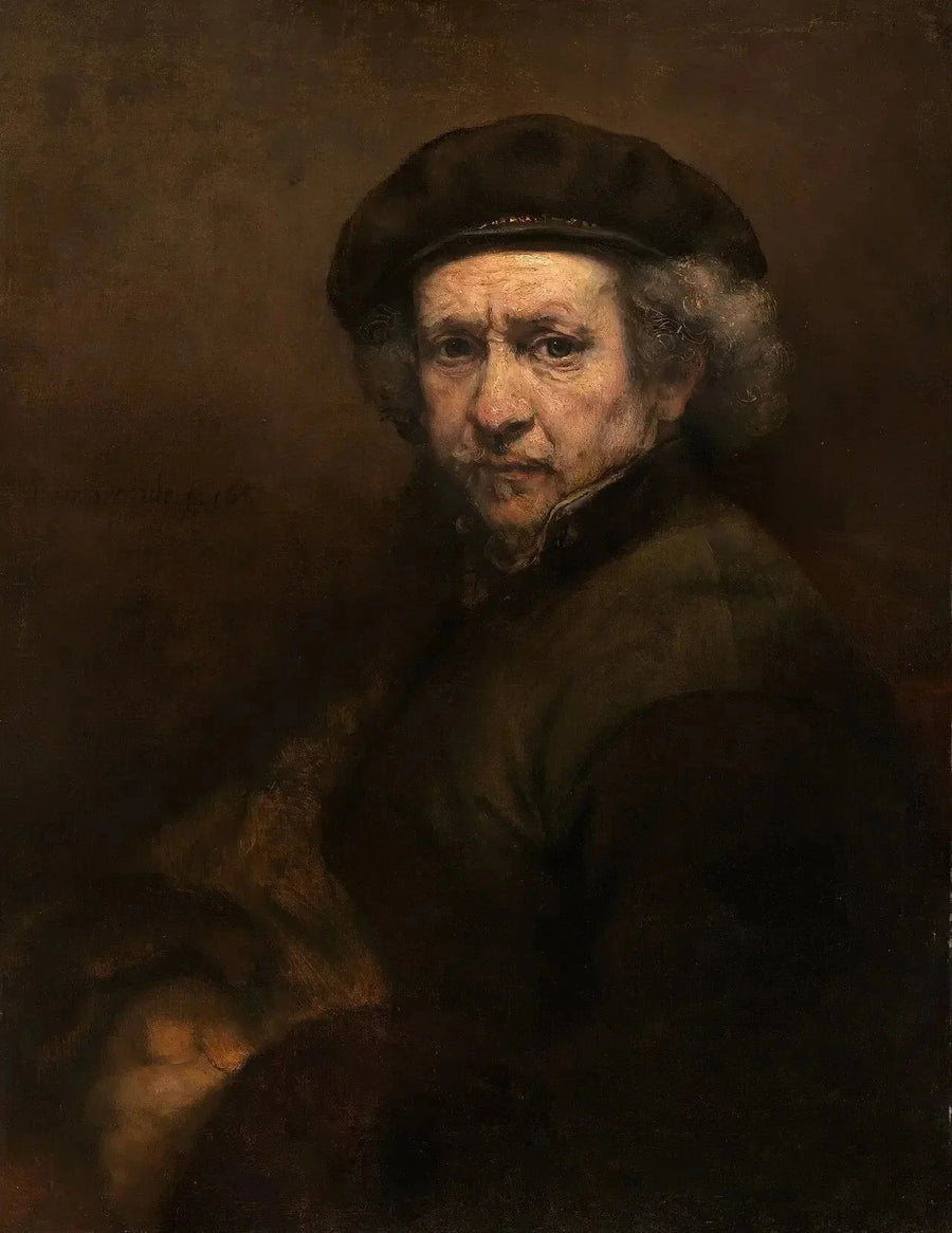 Självporträtt med basker och rak krage - Rembrandt