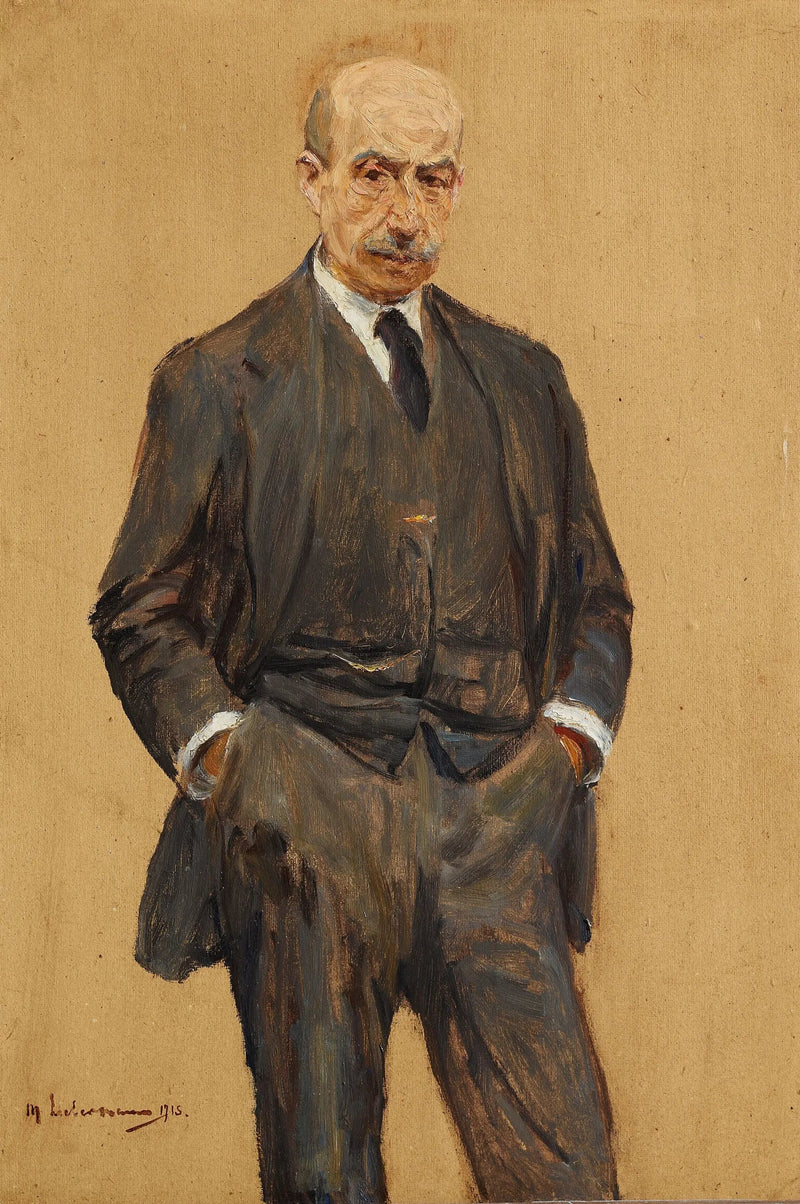 Självporträtt, stående i trekvart, med båda händerna i byxfickorna - Max Liebermann