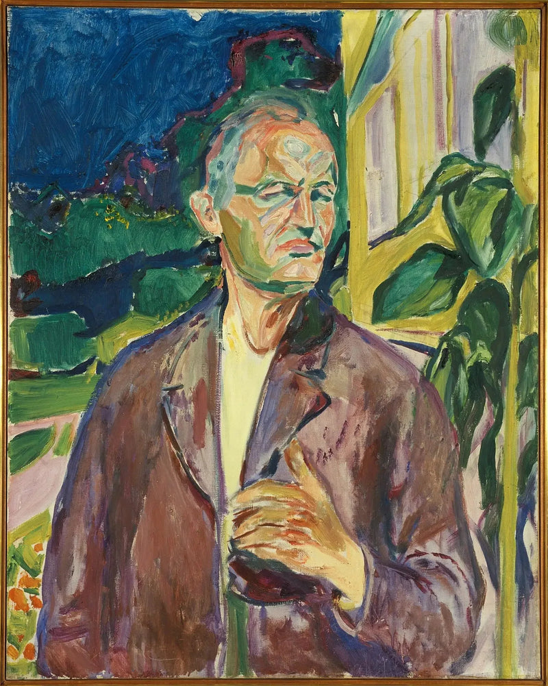 Självporträtt framför husets vägg - Edvard Munch