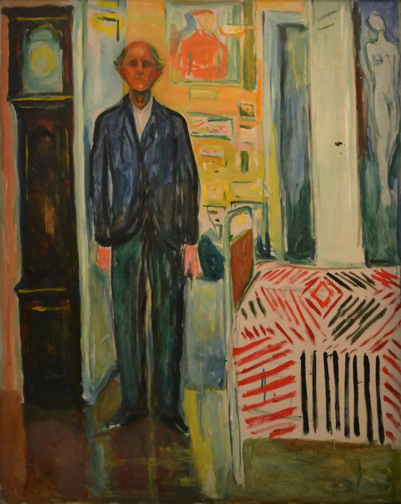 Självporträtt. Mellan klockan och sängen - Edvard Munch