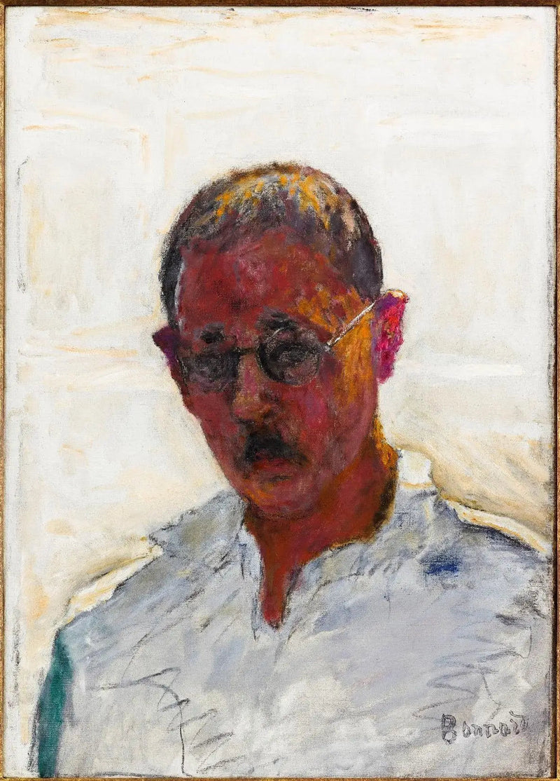 Självporträtt på vit bakgrund, skjorta med öppen krage - Pierre Bonnard