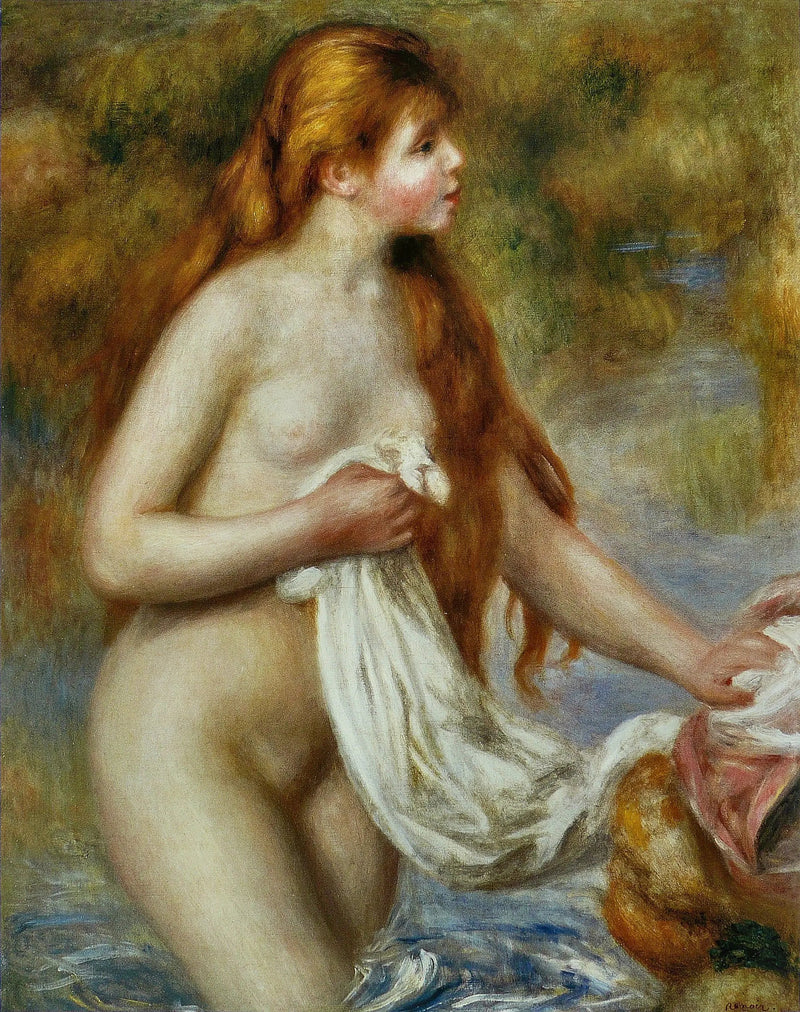 Badande kvinna med långt hår - Pierre-Auguste Renoir