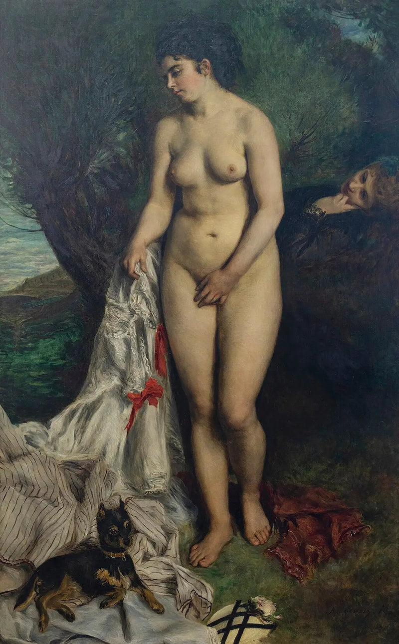 Badande kvinna med en griffon eller Lise vid Seine-stranden - Pierre-Auguste Renoir