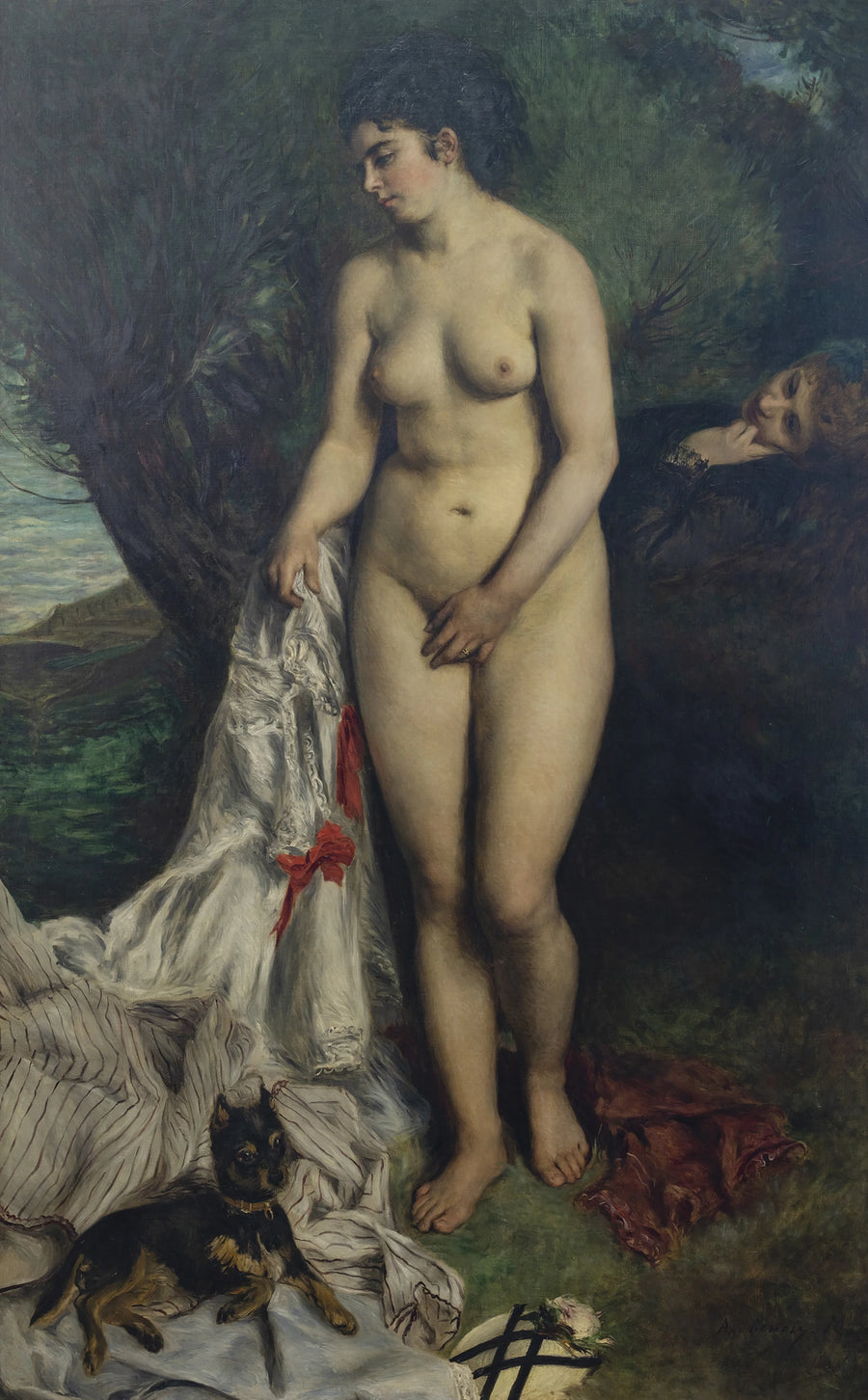 Badande kvinna med en griffon eller Lise vid Seine-stranden - Pierre-Auguste Renoir