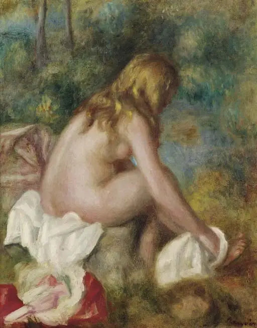 Badande, naken sittande - Pierre-Auguste Renoir