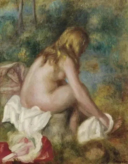 Badande, naken sittande - Pierre-Auguste Renoir