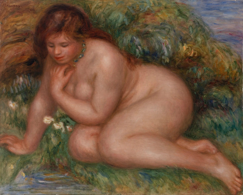 Badande kvinna som ser sig själv i vattnet - Pierre-Auguste Renoir