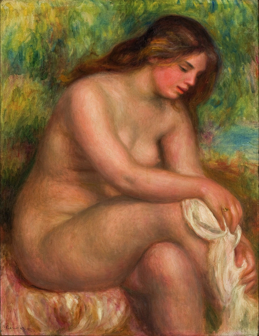 Badande kvinna som torkar sitt högra ben - Pierre-Auguste Renoir